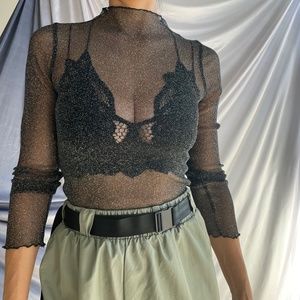 Zara Black Mesh Top, Womens Size Small